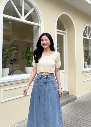 VÁY JEAN DÀI XẾP LY (Mã: AVDA3)