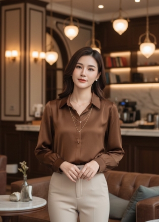 Áo Sơ Mi Lụa Dây Chuyền (Mã:C468)