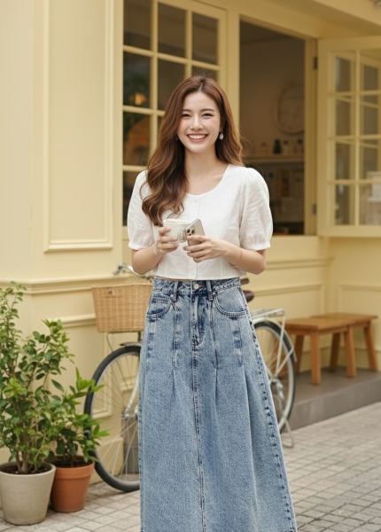 VÁY JEAN DÀI XẾP LY (Mã: AVDA3)