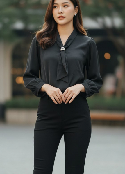 Áo Sơ Mi Lụa Cà Vạt Ngọc Trai (Mã: 8061)