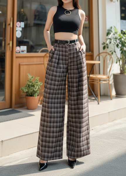 Quần Nữ Dài Ống Suông Họa Tiết Caro (Mã: K16602) 