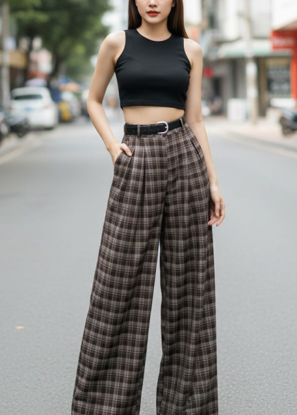 Quần Nữ Dài Ống Suông Họa Tiết Caro (Mã: K16602) 