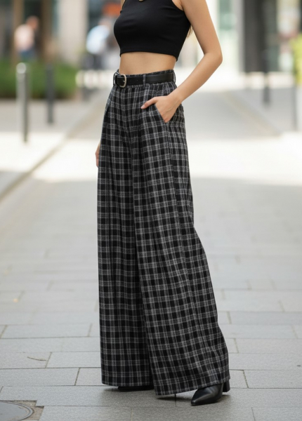 Quần Nữ Dài Ống Suông Họa Tiết Caro (Mã: K16602) 