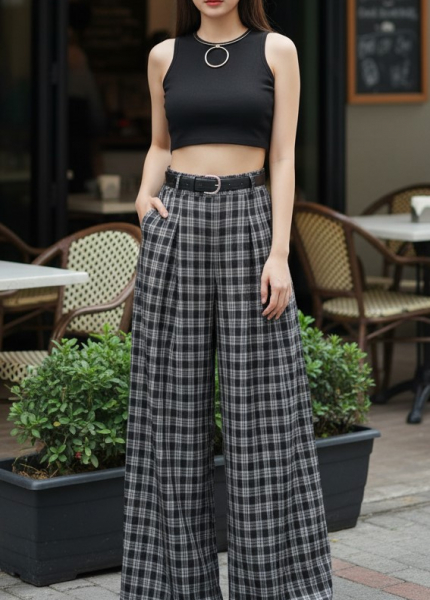 Quần Nữ Dài Ống Suông Họa Tiết Caro (Mã: K16602) 