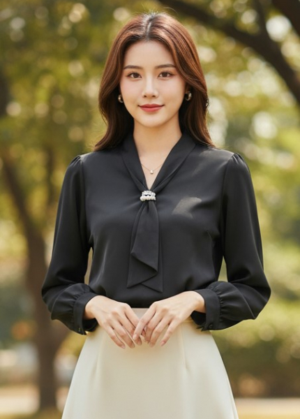 Áo Sơ Mi Lụa Cà Vạt Ngọc Trai (Mã: 8061)